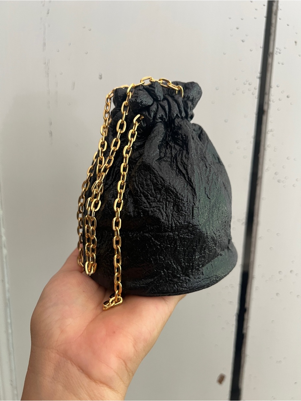 Vintage 1950s Mid Century Miss Ellen Faux Leather Mini Pouch Purse w/ Gold Chain